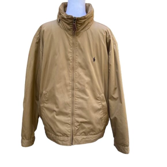 Polo Ralph Lauren Men's Jacket Medium Tan Fleece Lining Full Zip Roll-up Hood XL - Picture 1 of 16
